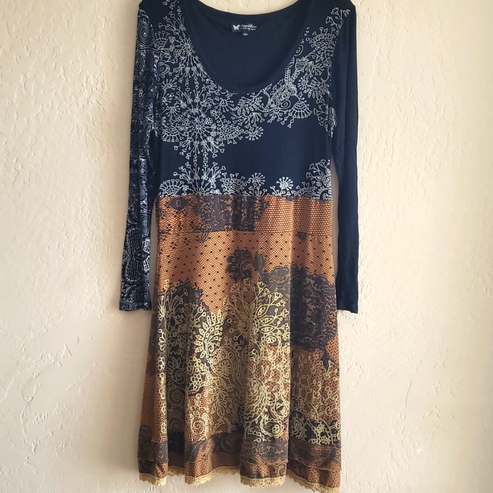 Papillon fit & flare midi length long sleeve dress L